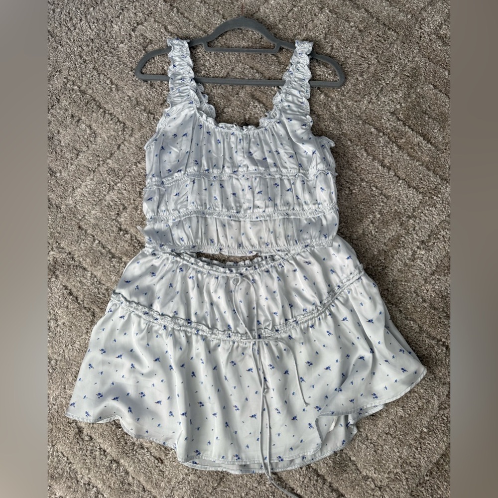 Zara Light Blue Floral skirt and top set